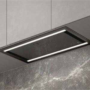 Czarny okap podszafkowy z oświetleniem LED.